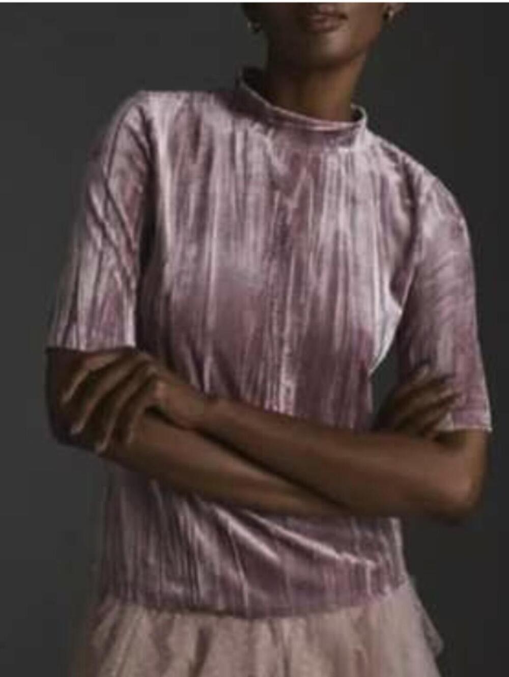 Pilcro by Anthropologie Lilac Velveteen Mockneck Short Sleeve Top - Size - XS